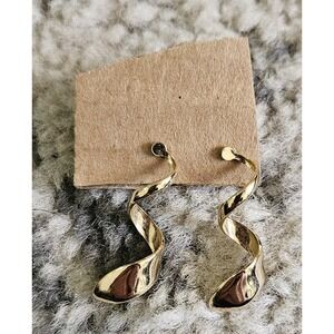 Vintage 90s Gold Tone Spiral Dangle Drop Earrings